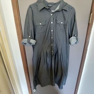 Gray collared, long sleeve dress. Very cute.